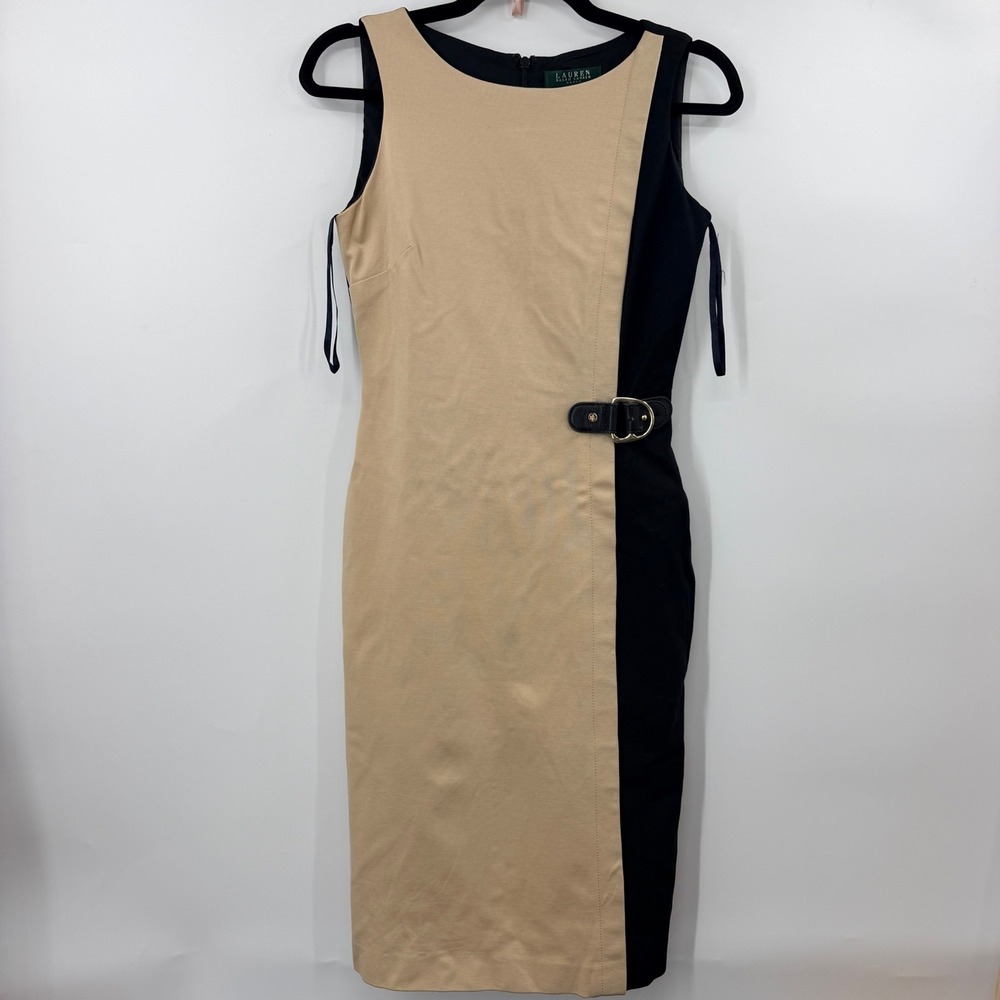 Lauren Ralph Lauren Tan Black Colorblock Buckle Sheath Dress 2
